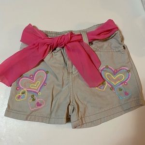 Girls Tan Shorts with Design and Ribbon Waste Tie